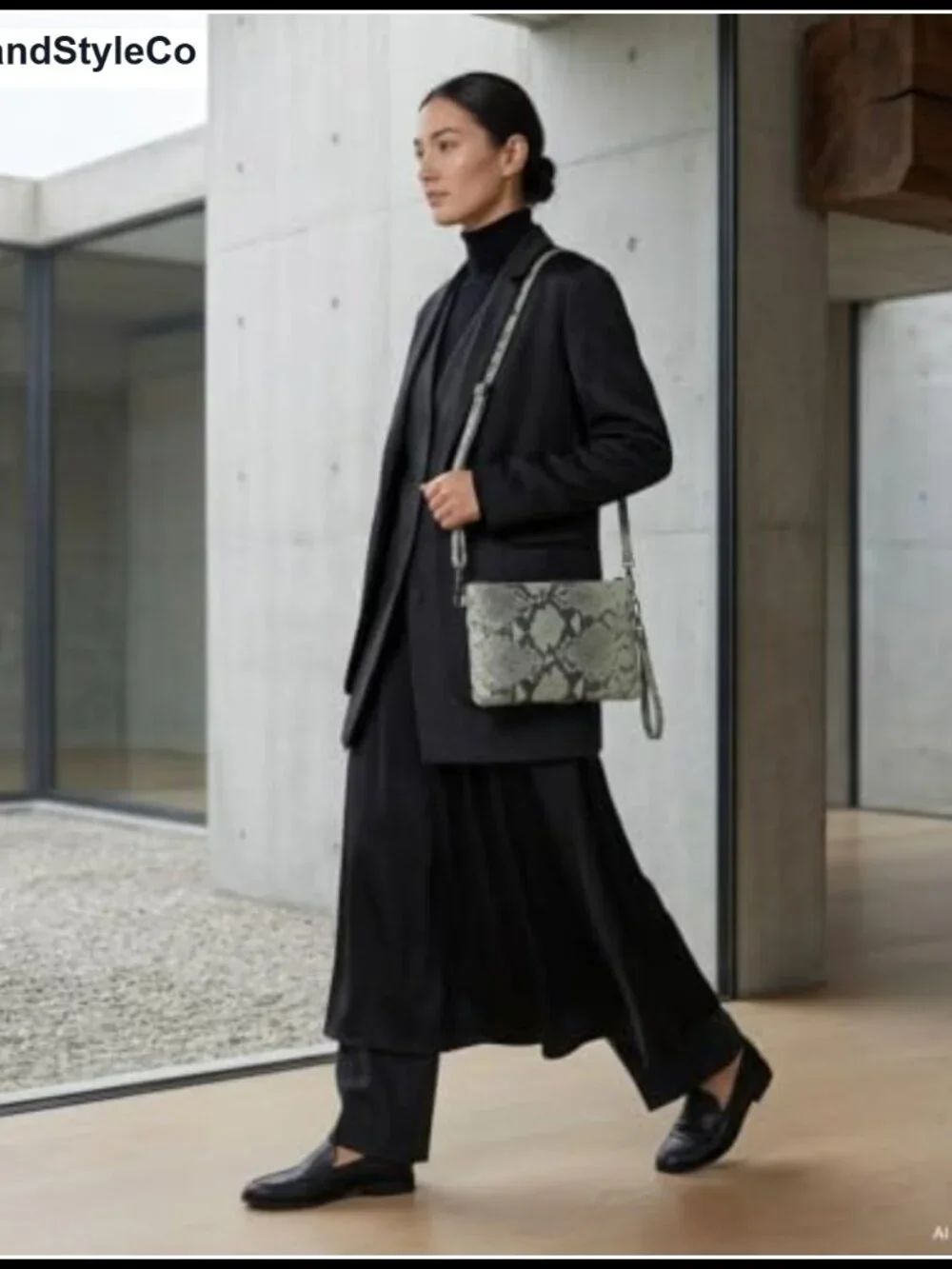 Italian Genuine Suede Crossbody Wristlet Handbag with Python Print, Detachable